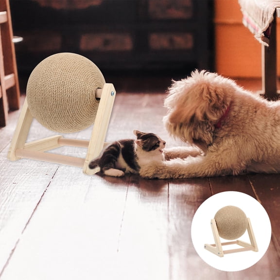 IBASETOY 1Set Khaki Cat Exerciser with L-Shaped Scratcher Ball Design