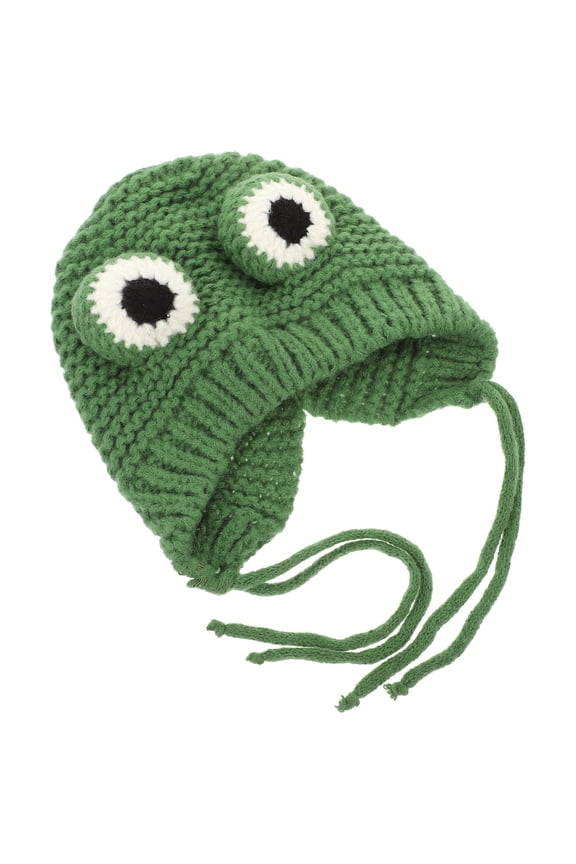 1Set Knitted Frog Hat Warmth Knitted Hat Green Round for Autumn Wear