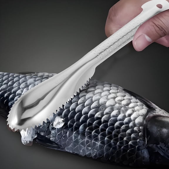 IBASETOY 1Set Portable Fish Scaling Tool Silver with Design for Home Cooks and Chefs