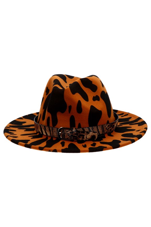 1Pc Khaki Leopard Print Retro Fedora Hat with Buckle Belt for Party Decoration