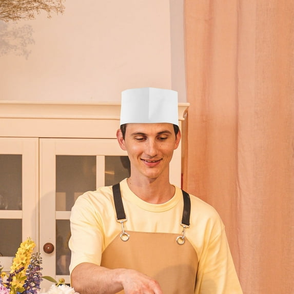 IBASETOY 20Pcs Disposable Paper Chef Hats White Cooking Caps for Restaurant Bakery and Food Service