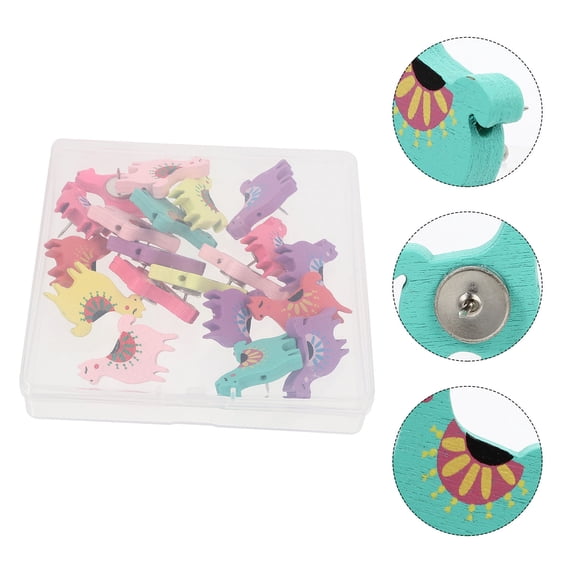 IBASETOY Alpaca Style Wooden Pushpins Assorted Color Decorative Drawing Pins 20Pcs