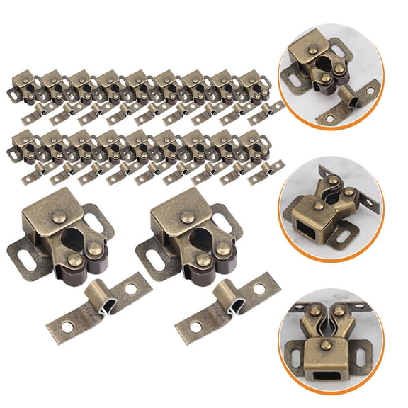 IBASETOY 20Pcs Golden Rv Cabinet Latches and Catches Double Roller Catch for Secure Door Hold Open