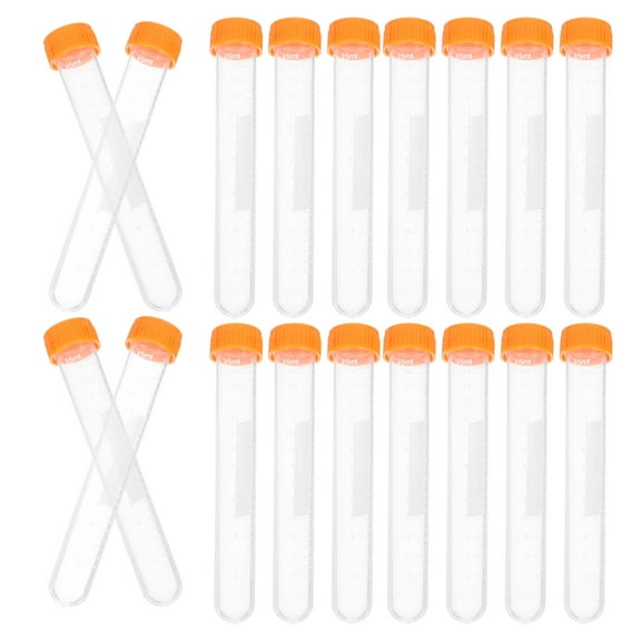 IBASETOY 20Pcs Small Orange Plastic Vials with Caps Sturdy Portable Test Tubes for Laboratory Use