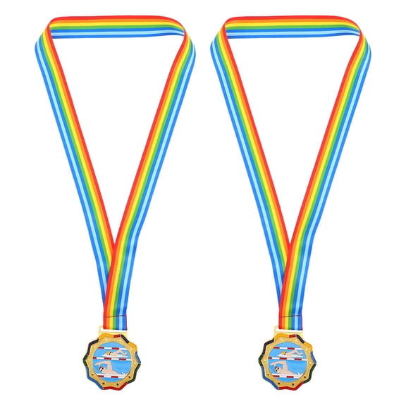 IBASETOY 2Pcs Metal Swimming Competition Medals with Neck Ribbons for Sports Events and Awards