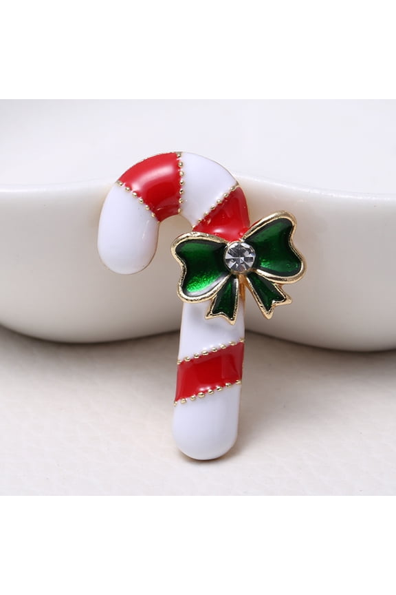 2Pcs Stylish Red Christmas Brooch Pin Alloy Walking Stick Party Accessory