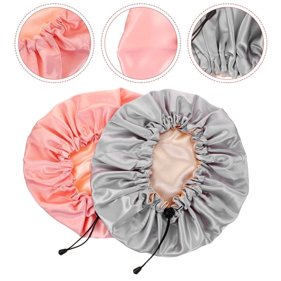 IBASETOY 2Pcs Double Layer Satin Shower Caps Adjustable Hair Drying Hats for Adult Bath Use Assorted Color