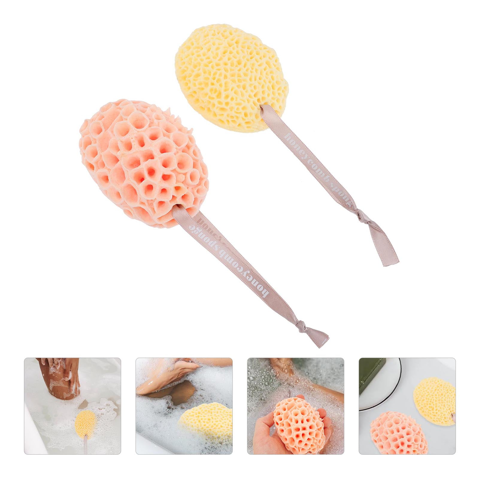 IBASETOY 2Pcs Bathing Sponges with Deep Cleansing Honeycomb Design for ...