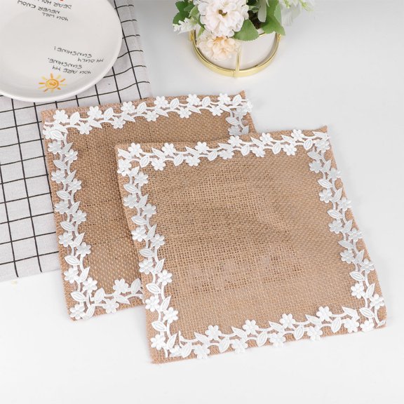IBASETOY 2Pcs Beige Lace Edge Placemat Decorative Cuisine Mat for Western Food Table Setting
