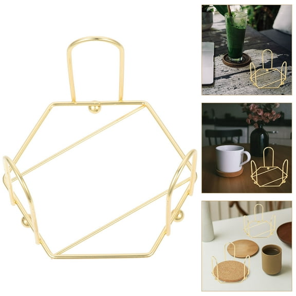 IBASETOY 2Pcs Golden Iron Coaster Organizer Stand for Cup Mat and Pot Mat Storage