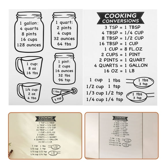 IBASETOY 2Pcs Kitchen Conversion Chart Sticker Black for Cooking Baking Measurement Accuracy