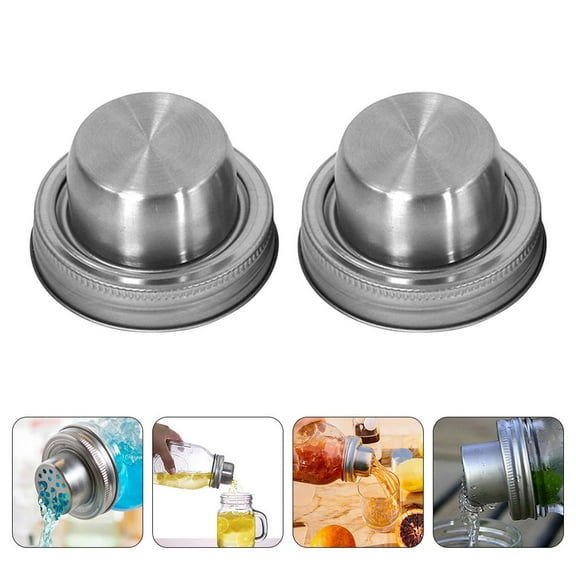 IBASETOY 2Pcs Metal Spice Shaker Mason Jar Tops Stainless Steel Silver for Adults