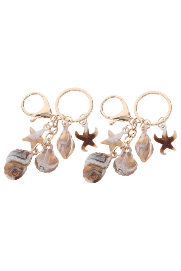2Pcs Acrylic Beach Theme Keychains with Seashell Conch and Star Pendants for Decoration