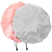 IBASETOY 2Pcs Assorted Color Satin Adjustable Caps Double Layer Sleep Bonnets Bath Hair Covers