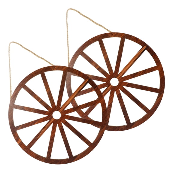 IBASETOY 2Pcs Wooden Wagon Wheel Wall Decor Light Brown Vintage Rustic Home Wall Art for Living Room Office