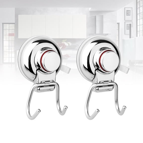 IBASETOY 2Pcs Seamless Strong Double Hooks Stainless Steel No Drilling Suction Cup for Bathroom Kitchen Tile Wall