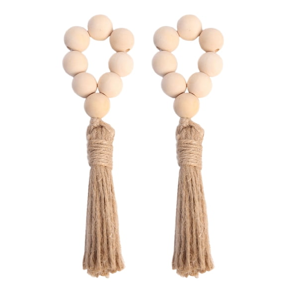 IBASETOY 2Pcs Wooden Beaded Tasseled Wall Hanging Living Room Wall Decor Rustic Style Home Decor