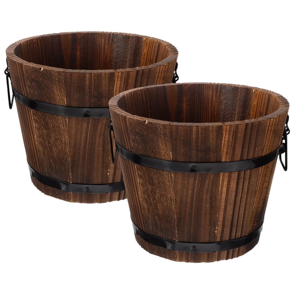 IBASETOY Retro Wooden Flower Pot Coffee Garden Decor Multifunctional Planter 2Pcs