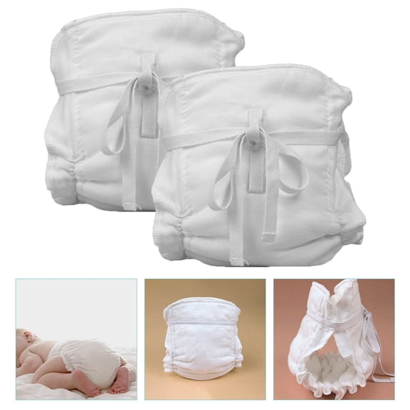IBASETOY 2Set Breathable Cotton Diapers for Daily Use Washable Reusable White