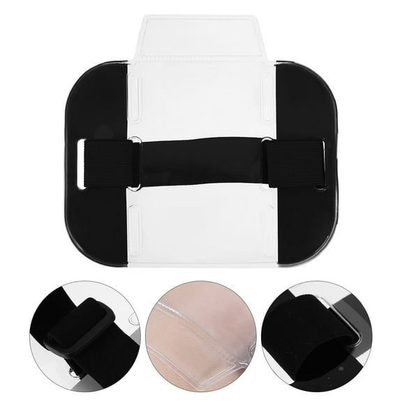 IBASETOY 2Pcs Clear Arm Badge Holder with Black Nylon Adjustable Strap for Security and Worker Cards