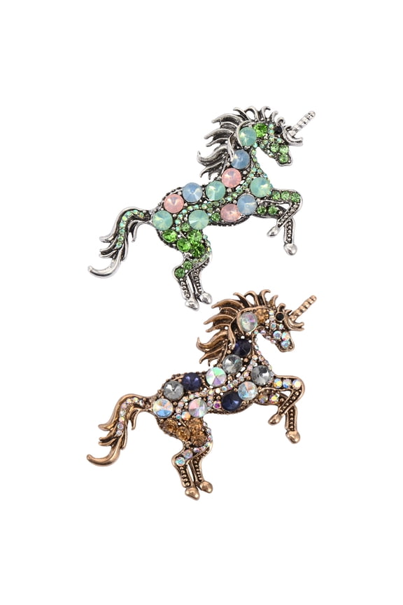 2Set Cute Brooch Pins for Women Alloy Assorted Color Rhinestone Embellishment Dress Pin