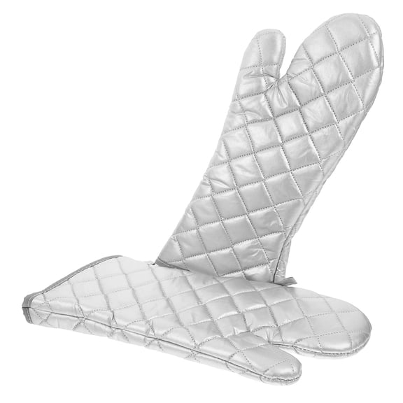 IBASETOY 2Pcs Plated Silver Heat Insulated Oven Gloves Cotton Linen Oven Mitts for Kitchen Baking and Barbecue Protection