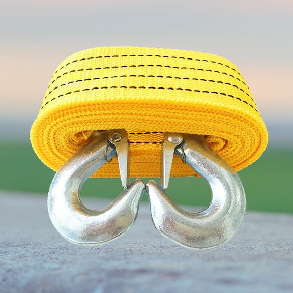 IBASETOY 2Pcs Yellow Nylon Car Winch Rope with Forged Iron Hooks Sturdy Trailer Tow Rope for Vehicle Recovery