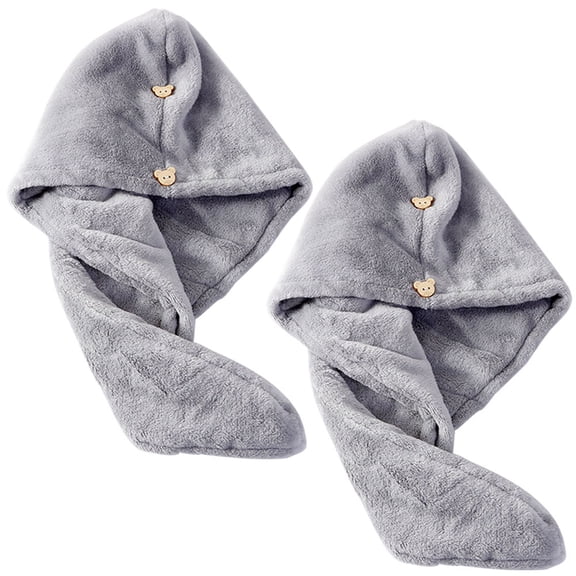 IBASETOY 2Pcs Soft Coral Fleece Hair Drying Wraps Light Grey Thick Hair Towels with Button