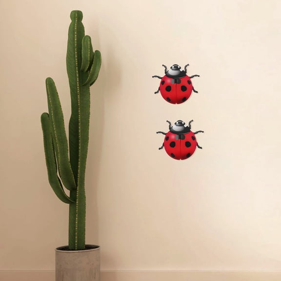 IBASETOY 2Pcs Red Metal Beetle Wall Hanging Creative Ladybug Decoration for Indoor and Outdoor Spaces