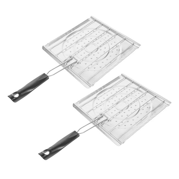 IBASETOY 2Pcs Foldable Barbecue Grill Tray with Plastic Handle for Camping and Bbq