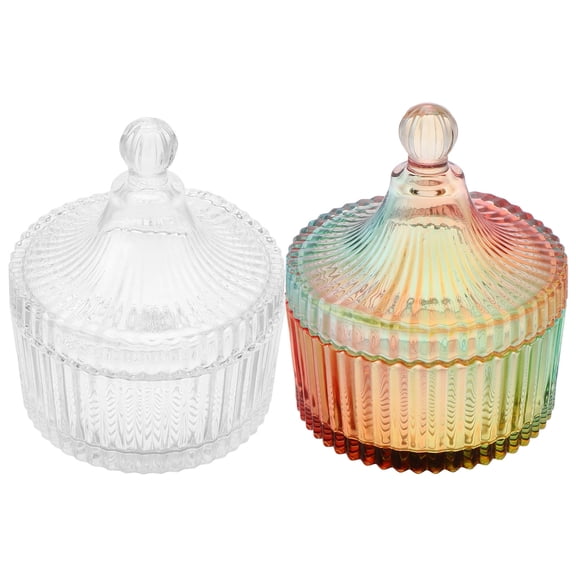 IBASETOY 2pcs Vintage Glass Makeup Puff Jar for Women Daily Makeup Dust Protection