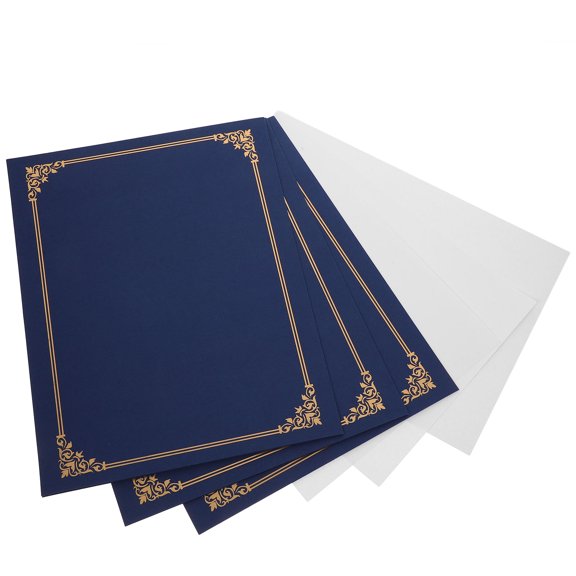 IBASETOY 3Sets Navy Paper Certificate Holder Folder with Strong Workmanship for Award and Diploma Use