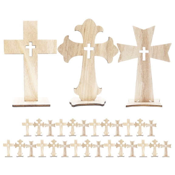 IBASETOY 30Pcs Centerpiece Table Crosses Wooden Cross Ornament Assorted Color Photo Prop for Family Decoration