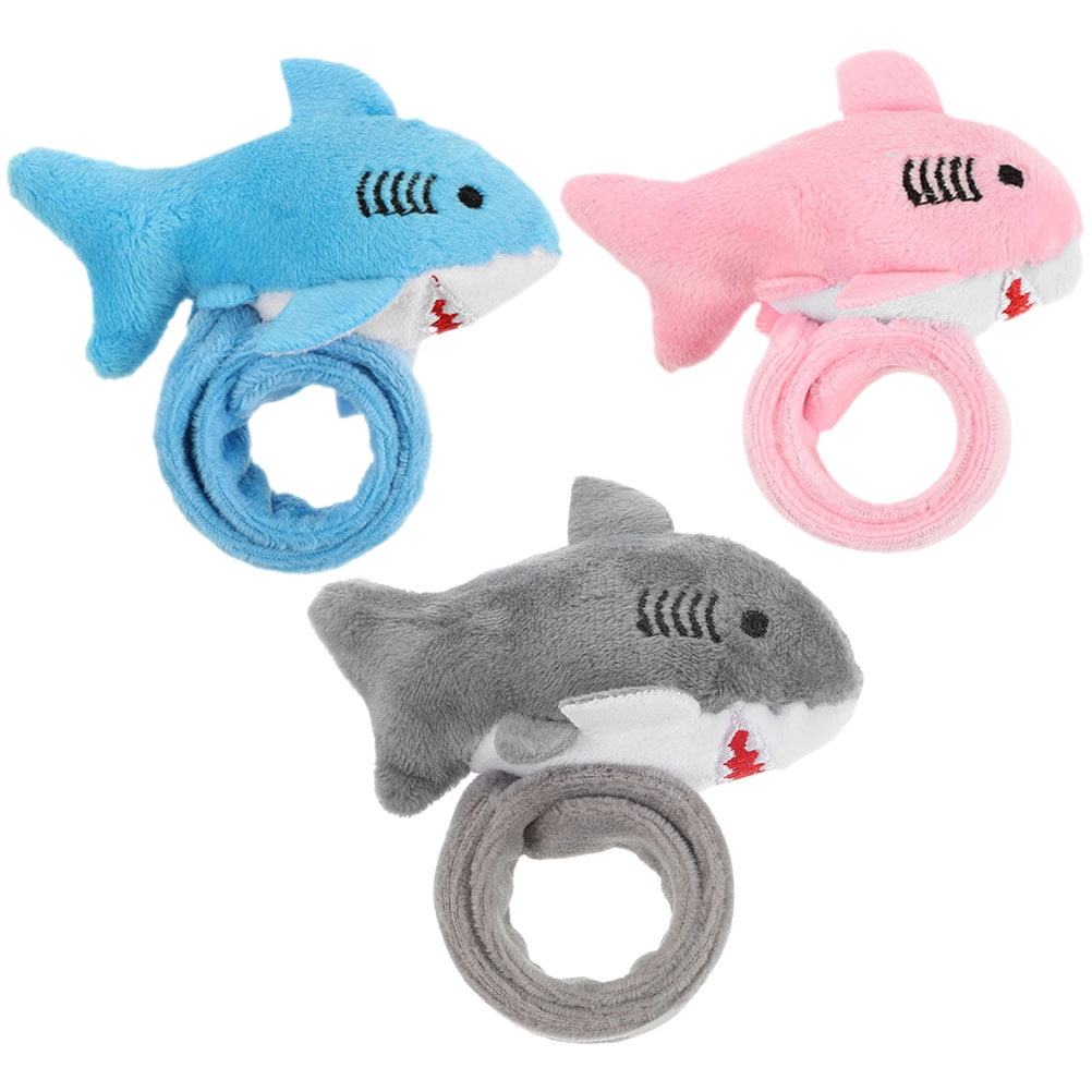 IBASETOY 3Pcs Assorted Color Stuffed Shark Slap Bracelets for Children's Birthday Party and Favors