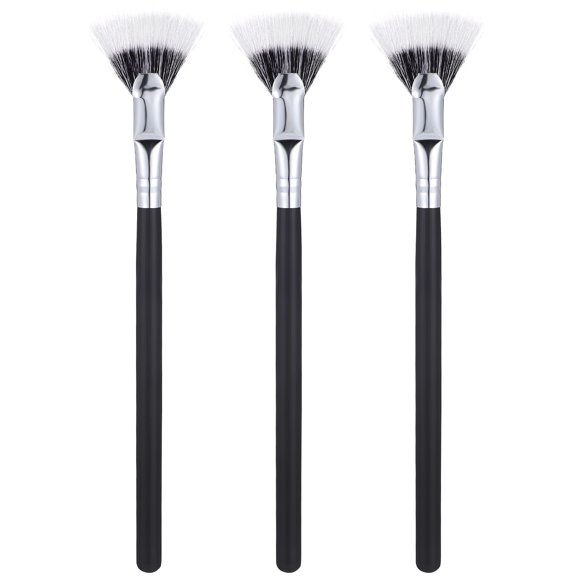 IBASETOY 3Pcs Eye Makeup Lash Brushes with Fan Shape and Comfortable Wood Handle Black