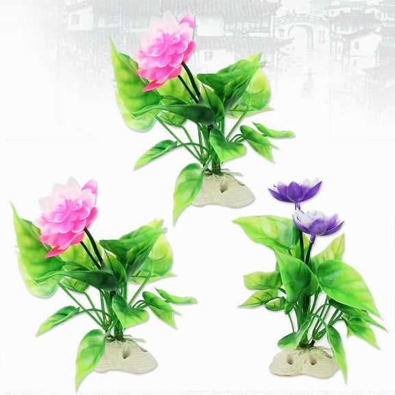 IBASETOY 3Pcs Fake Lotus Water Lily Plastic Aquarium Decor Natural Look Fish Tank Decorations Assorted Color