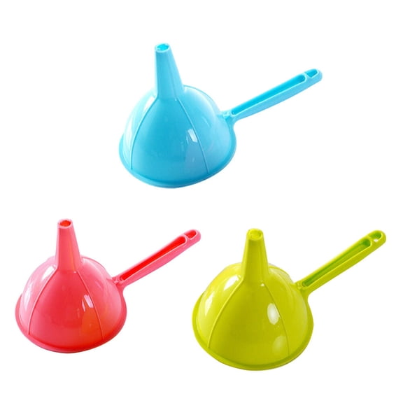 IBASETOY 3Pcs Plastic Kitchen Funnels for Oil Vinegar and Spice Transfer Assorted Colors