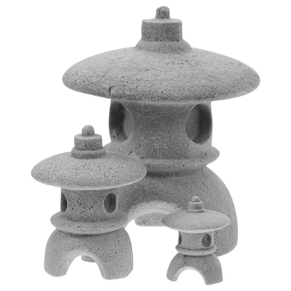 IBASETOY 3Pcs Garden Figurines Mini Landscape Decoration Sandstone Grey Style