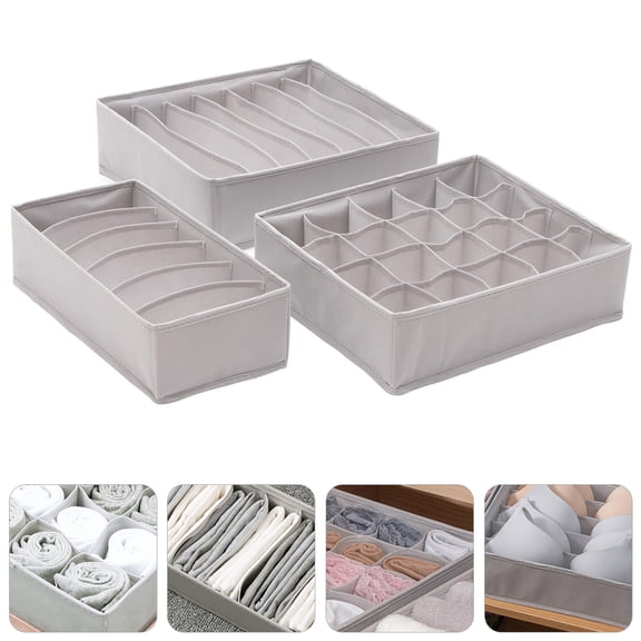 IBASETOY 3Pcs Non-woven Fabric Grey Storage Case for Closet Storage Box and Accessories Organization
