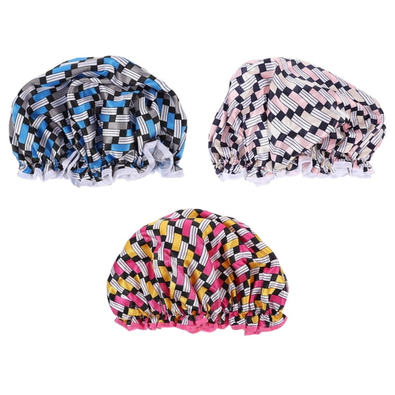IBASETOY 3Pcs Waterproof Bathing Shower Caps Assorted Colors Durable Adjustable Hair Bonnet