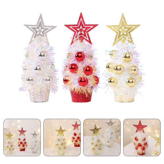 IBASETOY 3Pcs Desktop Xmas Tree Props Artificial Pine Tree for Holiday Table Decoration