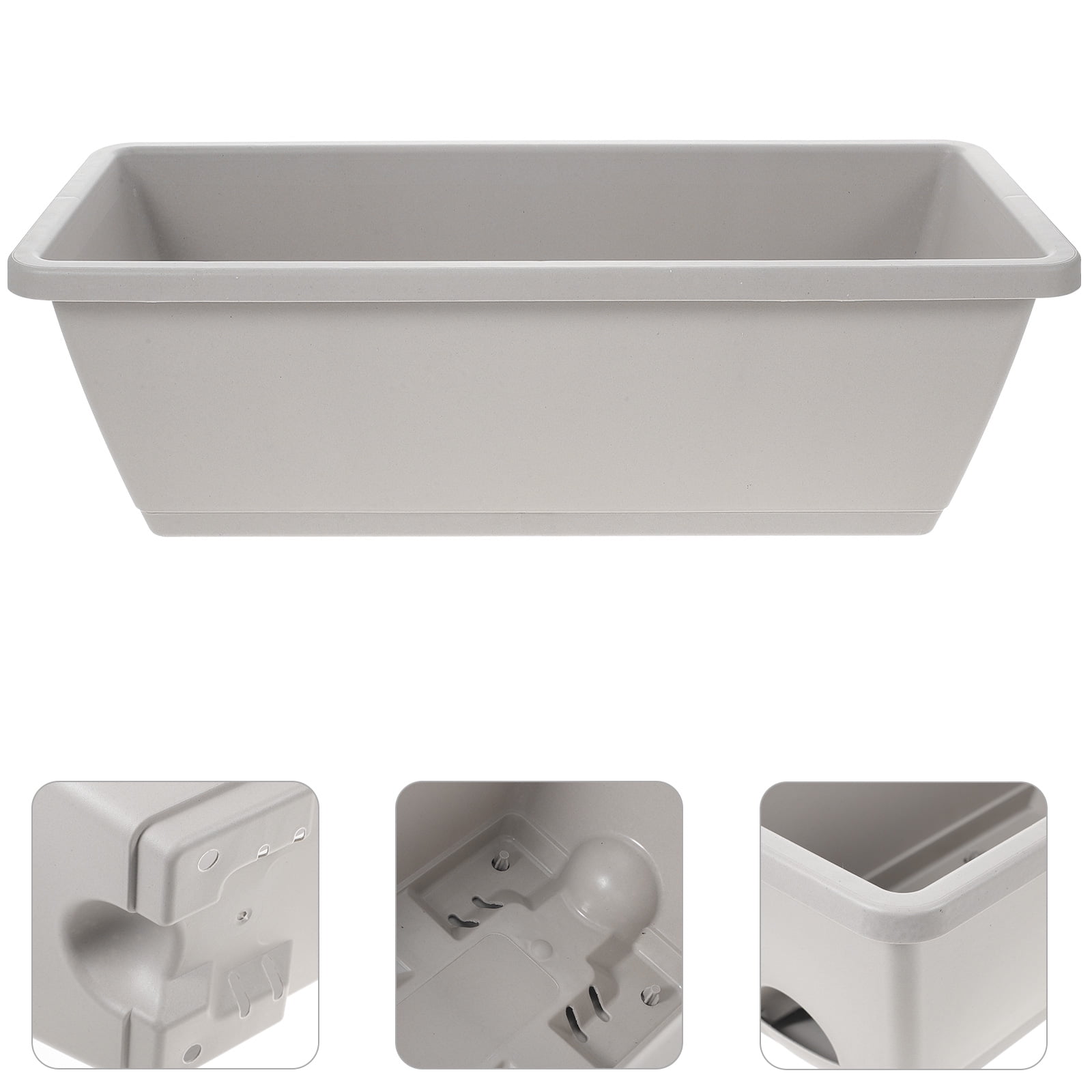 IBASETOY 4 Sets Flower Window Box Rectangular Planter Plastic Light Grey Drainage Indoor Living Room
