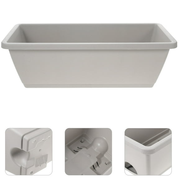 IBASETOY 4 Sets Flower Window Box Rectangular Planter Plastic Light Grey Drainage Indoor Living Room