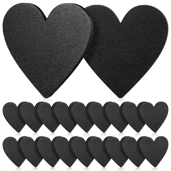 IBASETOY 40Pcs Wooden Heart Craft Pieces Smooth Black Wood Slices for DIY Decoration and Art Projects