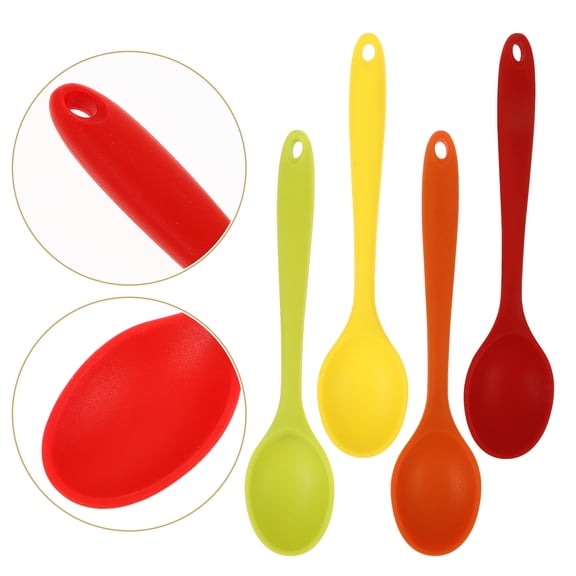 IBASETOY 4Pcs Silicone Cooking Spoons with Ergonomic Handles for Home Kitchen Use in Assorted Colors