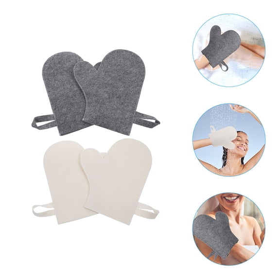 IBASETOY 4Pcs Bath Mitts Felt Exfoliating Simple Design White for Men