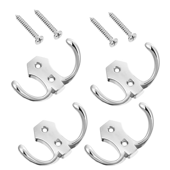 IBASETOY 4Pcs Plated Silver Zinc Alloy Double Hooks Wall Mounted for Towels and Coats