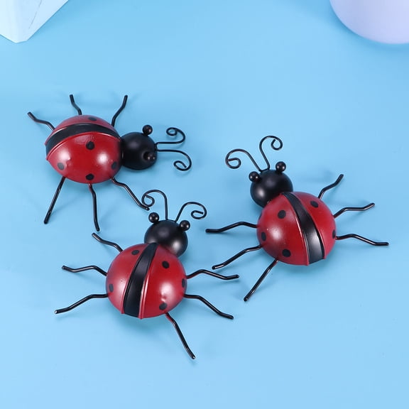 IBASETOY 4Pcs Red Metal Ladybug Wall Pendant Decoration Iron Ladybug Sculpture for Yard Porch