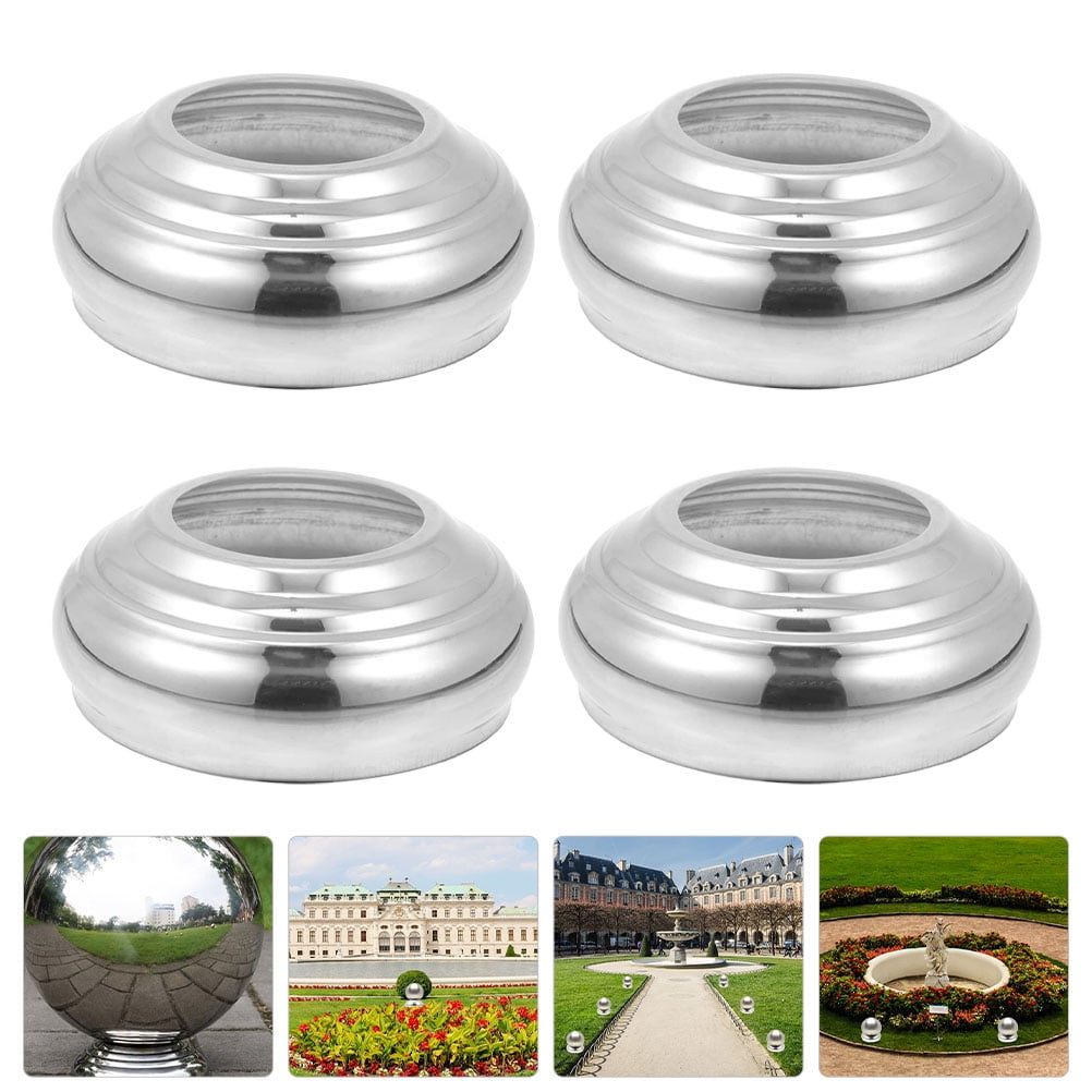 IBASETOY 4Pcs Porch Silver Round Bauble Display Stand Stainless Steel ...