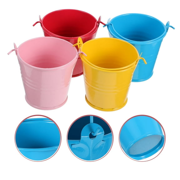IBASETOY 4Pcs Small Tin Buckets with Handles Assorted Colors Perfect for Party Favors and Crafts